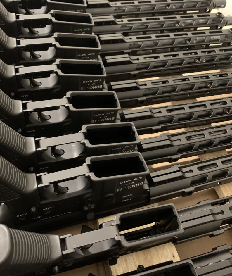 a row of unloaded automatic guns